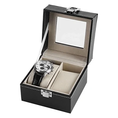 Imagen de Zetiling Caja de Reloj, 2 Ranuras Negras Cajas Almacenamiento Reloj Pulsera, PU Relojes Cuero Organizador para Hombres Mujeres Regalo Pulsera Joyería