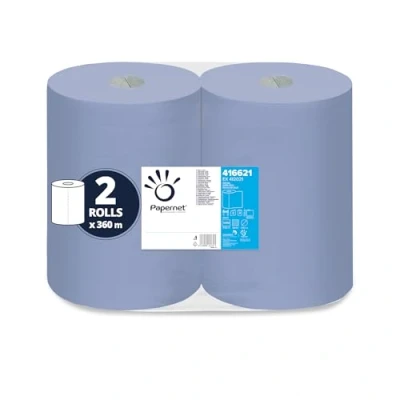 Imagen de Papernet Rollo de papel azul industrial 416621, 2 rollos reciclado, 360 m, capas, 2000 servicios 37,3 x 36 cm