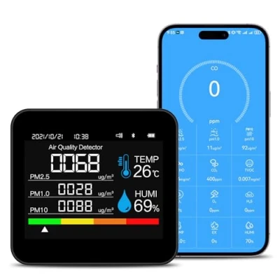Imagen de Monitor de calidad del aire interior 9 en 1: detecta PM2.5, PM1.0, PM10, CO2, CO, TVOC, HCHO, temperatura y humedad para el hogar, oficina, escuela hotel