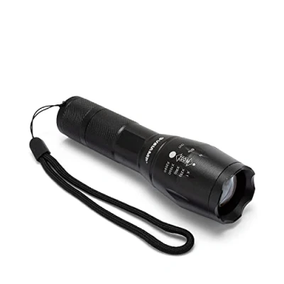 Imagen de Velamp Steel Linterna LED de 350 lúmenes (10W) con función Zoom e Interruptor táctico. Aluminio, Ligero Resistente al Agua. Super Brillante, 10 W, Negro
