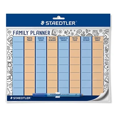 Imagen de Staedtler 641 FP Lumocolor Planificador Familiar Reutilizable A4 Toallita Seca Autoadhesiva Extraíble Incluye Bolígrafo Universal y Pinza para