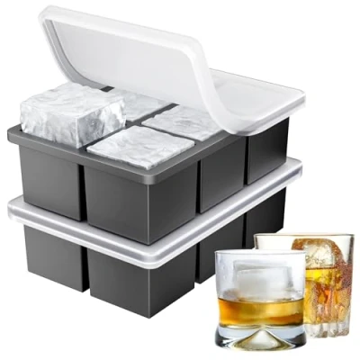 Imagen de Ankway Cubiteras para Hielo Grande, 2 Confezioni Cubitera Silicona con Tapa, in BPA, Cubitos de Calidad Alimentaria Whisky, Cócteles y Bebidas Refrigeradas, Apto Lavavajillas
