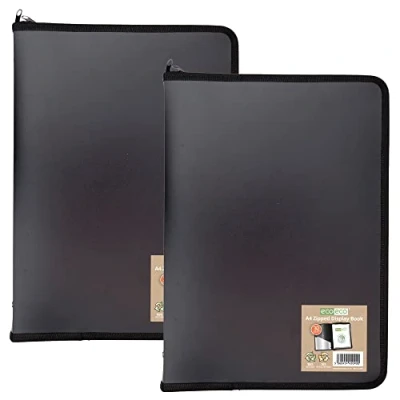 Imagen de eco Eco090x2 Cuaderno de presentación (A4, 50% reciclado, 30 bolsillos, con cremallera, color negro