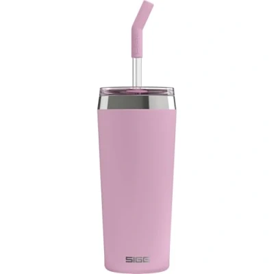 Imagen de SIGG Helia Lingonberry Taza térmica de café para llevar (0,6 L), termo acero inoxidable con doble aislamiento, vaso pajita cristal bebida caliente y fría