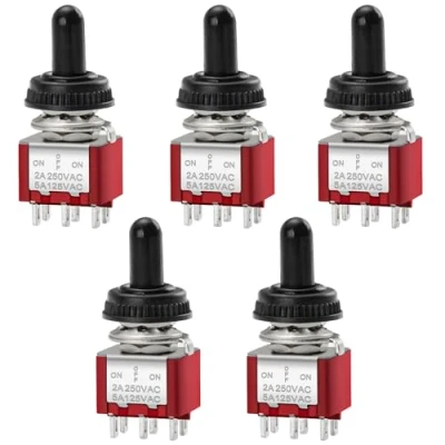 Imagen de Heschen MTS 223 Interruptor momentáneo (ON) OFF (ON),6 clavijas, 2 A, 250 V, 6 125 5 unidades,Con tapa impermeable