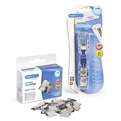 Imagen de Rapesco 1300A Supaclip 60 Dispensador y Recarga de 100 Clips Acero inoxidable