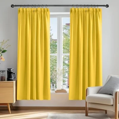 Imagen de Deconovo Cortinas Opacas para Dormitorio Salon Ganchos o Pase por la Barra, Térmicas Aislantes Frio y Calor 2 Piezas, 168x183 cm, Limón
