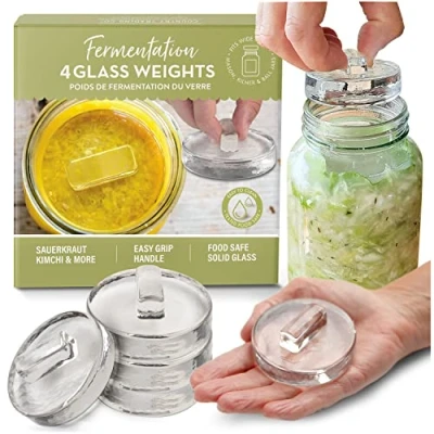 Imagen de Pesas de fermentación vidrio para Asas fácil elevación Juego 4 pesos pepinillo frascos boca ancha