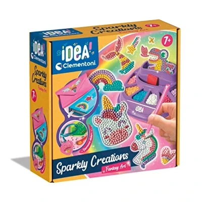 Imagen de Clementoni Idea Sparkly Creations Fantasy Painting, Diamond Art, Kit de Arte, Taller Gemas, Juego Creativo Niños 7 Años, Color Multilingüe, 18746
