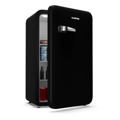 Imagen de Klarstein Audrey Evo 90L Mininevera Retro Silenciosa 40 dB, Termostato Ajustable, Puerta Reversible, Nevera Pequeña para Habitaciones, Oficinas, Negro
