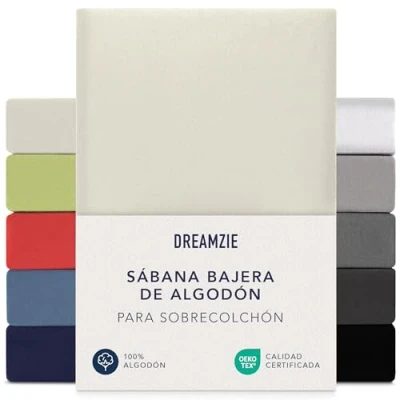Imagen de Dreamzie Sabanas 140x200 cm 160x200 cm, Sabana Bajera para Colchones de hasta 15 Altura, 100% Algodon 150 g/m² Beige Certificada sin Productos Químicos (Oeko Tex)
