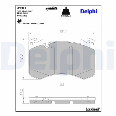 Imagen de DELPHI LP3900 Juego de pastillas freno preparado para indicador desgaste Chapa antichirridos sin accesorios LAND ROVER: Range Rover Sport
