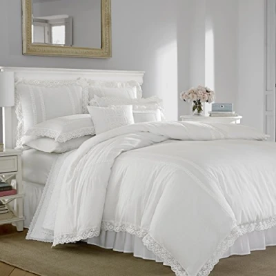 Imagen de Laura Ashley Juego de Funda edredón Individual, Ropa Cama Reversible algodón con a Juego, decoración Ligera para el hogar Todas Las Estaciones (Blanco Annabella, Individual)