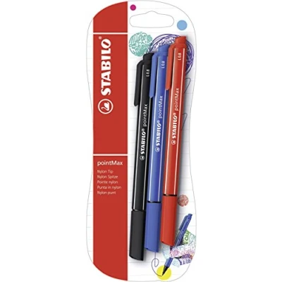 Imagen de Rotulador punta media premium STABILO pointMax Pack con 3 colores Color azul, rojo y negro