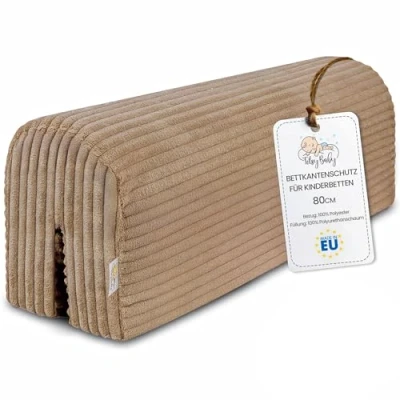 Imagen de Protección de borde cama para cuna infantil 80 cm estructura contra caídas con somier barandilla cubierta Marrón