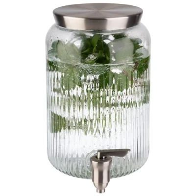 Imagen de APS 10818 Dispensador de bebidas, 3,8 litros, recipiente vidrio, grifo acero inoxidable, Ø 16 cm, altura 25 cm
