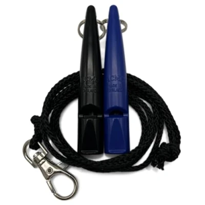 Imagen de ACME Silbato para perros n.º 211,5 con banda de silbato, en paquete doble, 2 silbatos cintas, ideal la devolución llamada ruidoso y largo alcance (negro + azul báltico)