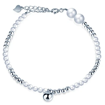 Imagen de Unendlich U Infinite pulsera de Plata ley 925 con perlas para mujer, cuentas simples, ajustable, plata, regalo cumpleaños y Navidad, talla única, 925, perla, Perla