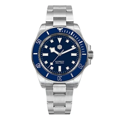Imagen de San Martin SN0111G Reloj de buceo acero inoxidable para hombre, NH35, mecánico, automático, cristal zafiro, color azul y negro, Azul, Moda