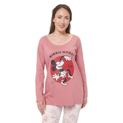 Imagen de Disney Minnie Mouse pijama para Mujer Conjunto de manga larga con pantalón rosa/rosa, Rosa/rosa., S