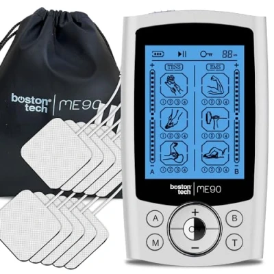 Imagen de Boston Tech Electroestimulador Muscular ME90. TENS EMS. 2 Canales. 24 programas. 16 Niveles de Intensidad. Incluye 10 Electrodos. Alivio rápido y eficaz del Dolor