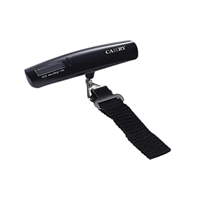 Imagen de CAMRY Báscula de Equipaje portátil Mano con Gancho Maleta Resistente para Viajes,Funciones Alerta sobrepeso,50kg/110libras,Pantalla LCD retroiluminada Negro