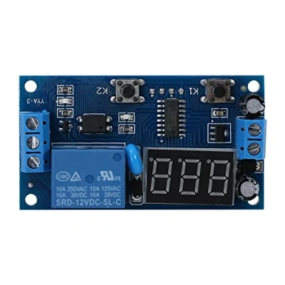 Imagen de Interruptor de relé temporizador retardo ciclo 12 V CC, tablero tiempo infinito ajustable con pantalla LED para equipo operación