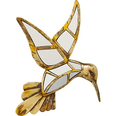 Imagen de Kare Design decoración de pared Pájaro Espejo dorado, pared, pájaro, vidrio espejado, accesorios, sala estar, objeto 32x27x4 cm