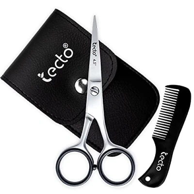 Imagen de Tecto tijeras para barba, bigote y orejas Juego de cuidado multifuncional regalo con peine cuchillas afiladas (Garantía larga duración) 4.5 pulgadas
