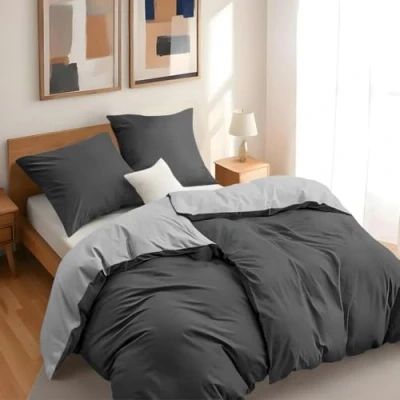 Imagen de Dreamzie 2 Funda Nordica Cama 135x200 cm con Almohada 80x80 Gris Oscuro/Gris Claro nordicas de 100% Microfibra. Nórdica Certificada sin Productos Químicos