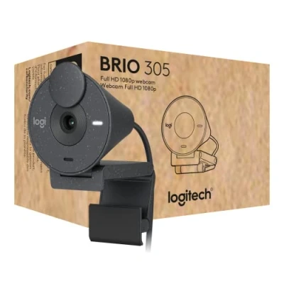 Imagen de Logitech Brio 305 Full HD 1080P Webcam con tapa de privacidad, micrófonos mono reducción ruido, USB C, autocorrección luz, funciona Zoom, Microsoft Teams, Google Meet, Grafito