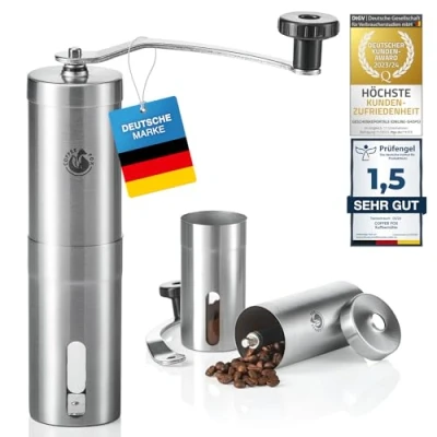 Imagen de Coffee Fox® molinillo de café hecha acero inoxidable y el mecanismo cerámica la mano para hogar, viaje, oficina