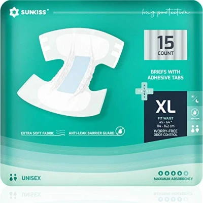 Imagen de SUNKISS TrustPlus Pañales Incontinencia para Adultos, Bragas Absorbentes con Ddhesivos Ancianos, Hombres y Mujeres, Unisex, Máxima absorción, Protección Contra Fugas, Talla XL, 60 Unidades