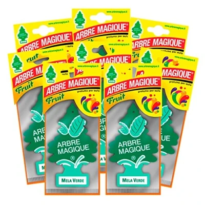 Imagen de Arbre Magique Mono, ambientador para coche, fragancia manzana verde, aroma agradable y refrescante, duración de hasta 7 semanas, fabricado en Italia, paquete 8 unidades