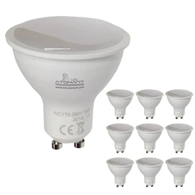 Imagen de LED ATOMANT Pack 10x Bombilla GU10 5W. Color Blanco Calido (3000K). 550 lumenes reales. 120 grados de apertura. Recambio bombillas 50W.