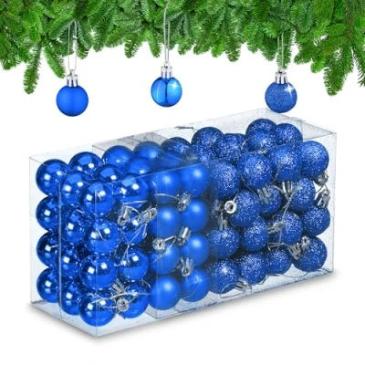 Imagen de Relaxdays Set 96 Bolas Árbol Navidad, Bolitas Navideñas Brillantes, con Purpurina y Mate, Adornos de Plástico, Azul, 12 x 23,5 9 cm