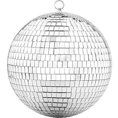 Imagen de bola de discoteca con espejo 200 mm anillo para colgar, plateada purpurina, ideal fiestas o DJ, efecto luz, accesorios fotos Navidad