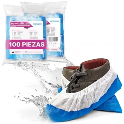 Imagen de ARNOMED cubrezapatos desechables CPE+PP, calzas pies blanco con suela azul, 100 uds., patucos desechables, cubre zapatos desechable talla 17x40cm, sanitarios