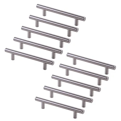 Imagen de Emuca Lote de 10 tiradores para mueble Ø12mm intereje 128mm en acero acabado níquel satinado,10 unidades
