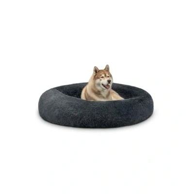 Imagen de lionto Cama Perros Redonda cojín Gatos sofá para Donut, (4XL) 120 cm Ø Gris Oscuro