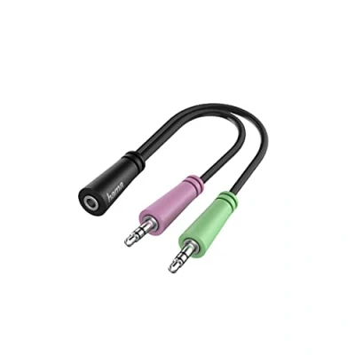 Imagen de Adaptador cable De audio Hama 00200351, Jack 3.5 mm 4 pin a 2x 3 pin, Negro