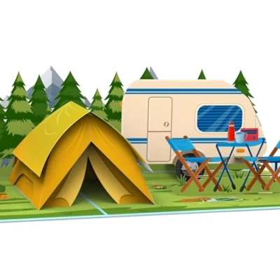 Imagen de MOKIO® Tarjeta Pop Up Camping con tienda de campaña regalo 3D para campistas, felicitación emergente un cumpleaños