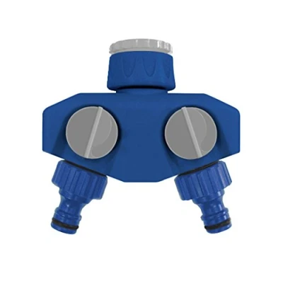 Imagen de Tatay Distribuidor Universal Top Line de Mangueras, 2 vías, para Grifos 1/2&quot;, 3/4&quot;, 1&quot;, Conector Universal, Regulador, Protección Solar, Fácil Instalación. Azul