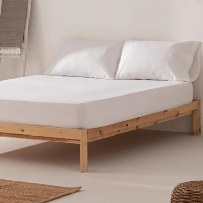 Imagen de Sabana Bajera Cama 180 x 200 30 cm 100% Algodón Transpirable Ajustable Color Blanco