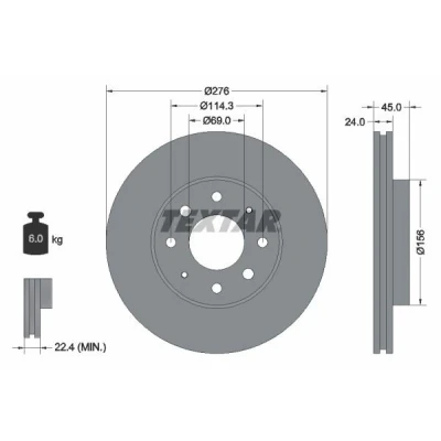 Imagen de TEXTAR 92110500 Disco de freno 276 24 04/08 114,3 ventilación interna sin perno sujeción rueda, buje rueda MITSUBISHI: GALANT 6