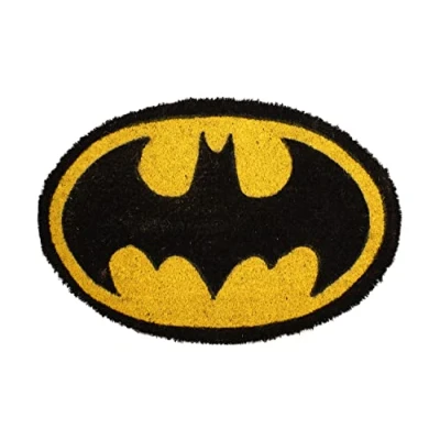 Imagen de UNIVERSO DC SD Toys Felpudo Entrada Ovalado Batman, de Fibra Coco y Vinilo Antideslizante, Amarillo Negro, 60 x 40 cm