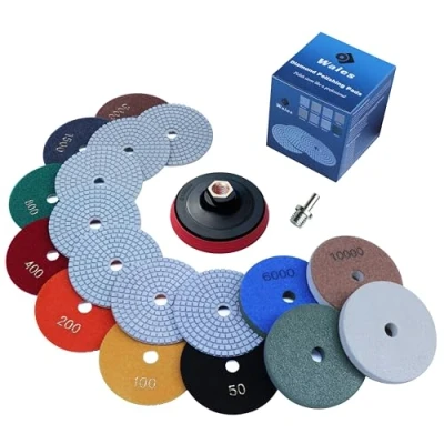 Imagen de Waies 11 Pcs Disque de Polissage Diamant,4 pouces (100mm,Tampons Béton, Granit Marbre avec Pads, 50# 10000# pour Machine à polir