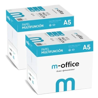 Imagen de Paquete Folios A5 80gr, 10 Paquetes de 500 hojas, Papel Multifunción para Impresora Inkjet y Láser, Hojas 148 x 210 mm Ideales la Oficina como el Hogar · m office (5000 hojas)