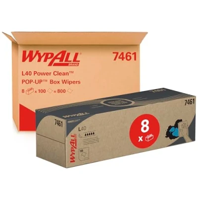 Imagen de WypAll L40 Power Clean paños en caja POP UP Box 7461 de papel para limpieza 8 cajas x 100 blancos (800 total)
