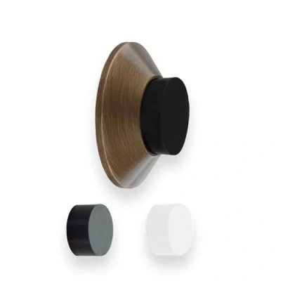 Imagen de Evi Herrajes Tope para Puerta Adhesivo Colocación en Pared 35x15mm Latón Cuero Forma cónica Dos Gomas Incluidas Instalación Adhesiva o Tornillo
